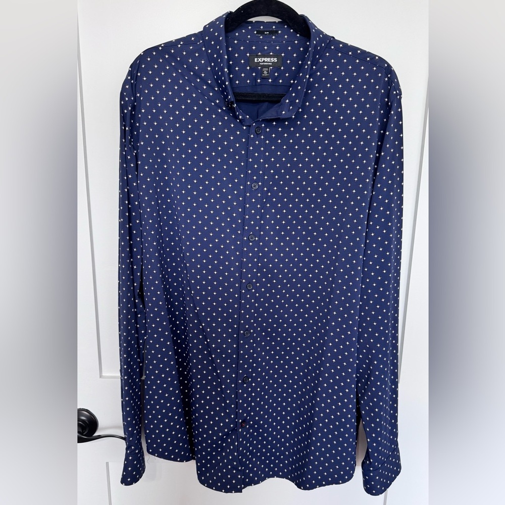 Express Men's Blue Shirt with White Dots
